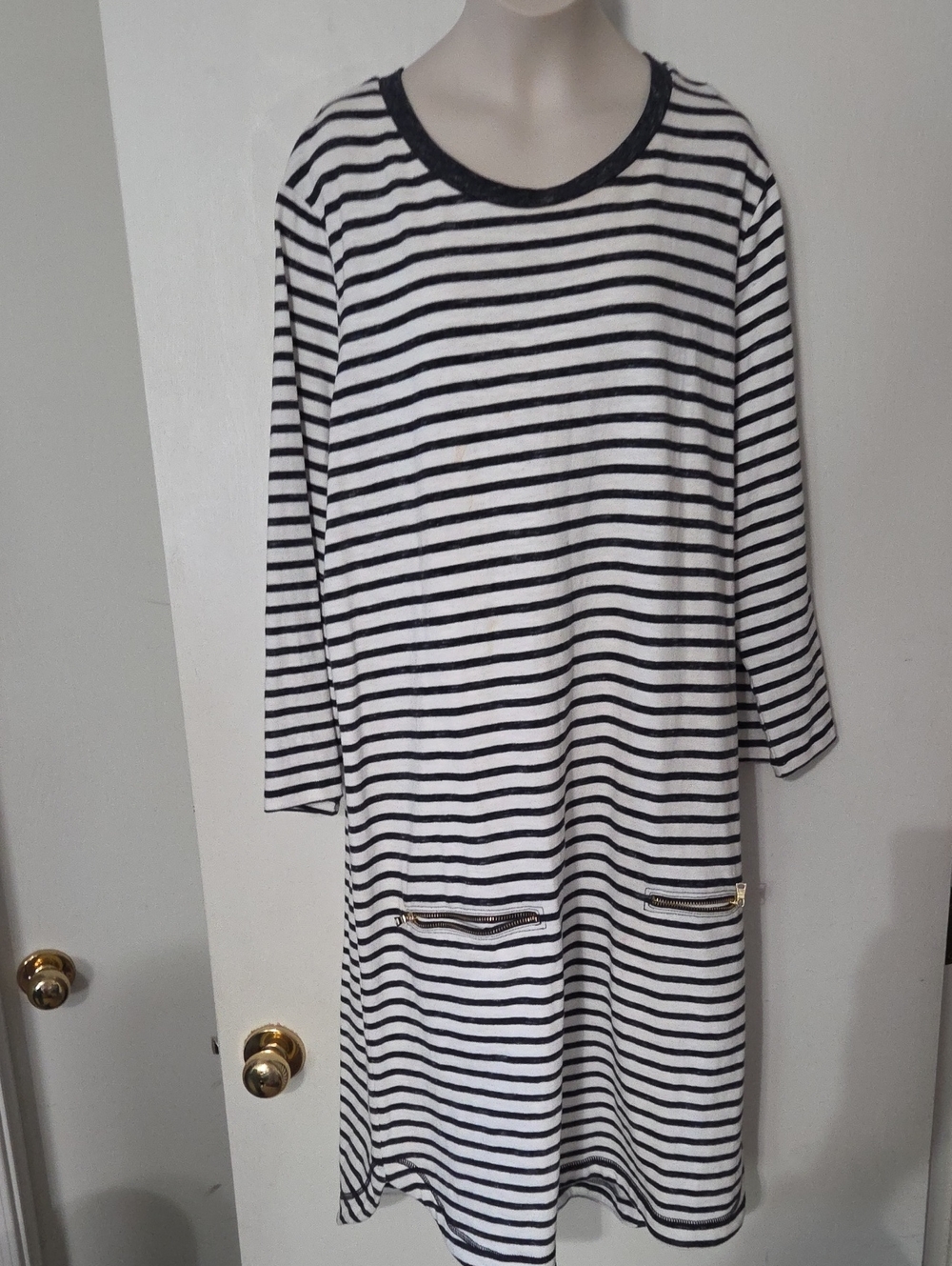 GAP Black and White Striped Midi Dress with Zip Pocket Detail